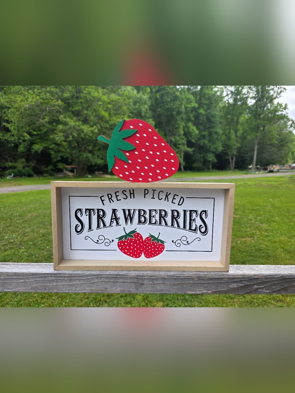 Fresh Picked Strawberries Garden Sign Picture Wood Strawberry Sign Plaque12" x